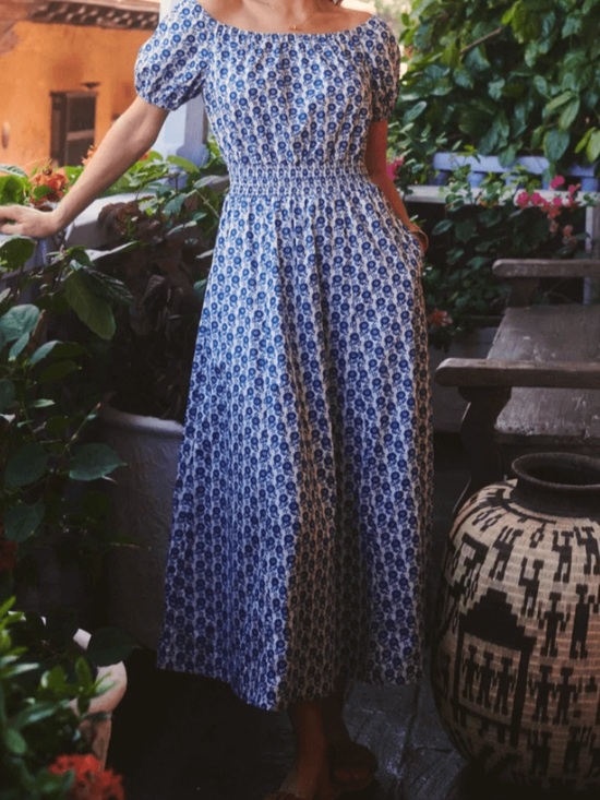 Boden Dresses & Skirts - Boden Amber Cotton Midi Dress Blue Floral Smocked - 4P